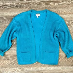 Vintage 90s Turquoise wool blend Ribbed Cardigan by Worthington